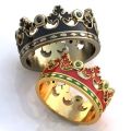 кольца-короны с красной, черной и зеленой эмалью