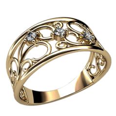 Женское дизайн кольцо с узорами и тремя камнями