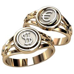 мужское кольцо со знаками евро и доллара