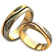 Обручальные кольца в белом и лимонном золоте с цветными камнями