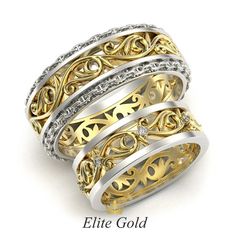 обручальные кольца с орнаментом в комбинированном золоте