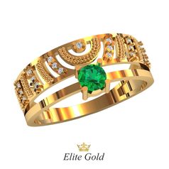 кольцо Demetra с зеленым камнем