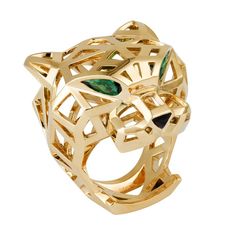 кольцо Пантера с зелеными камнями и ониксом