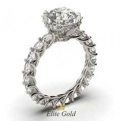 кольцо для помолвки в белом золоте с камнями по ободку