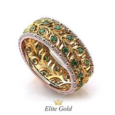 кольцо Diva's Dream с зелеными камнями в комбинированном золоте