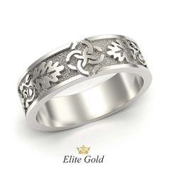 кольцо с орнаментом свадебник в белом золоте без камней