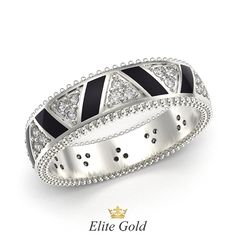 кольцо Saga в белом золоте с черной эмалью