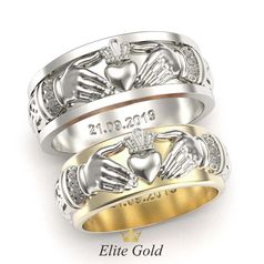кольца Always & Forever с рельефными элементами в белом и лимонном золоте