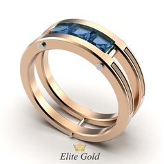 кольцо Ambassador с синими камнями в красном золоте с белыми перемычками