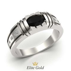 мужский перстень в белом золоте с черным и белыми камнями