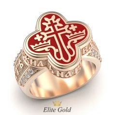 кольцо-оберег с эмалью в красном золоте