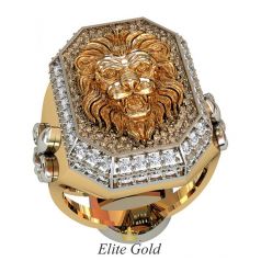 Дизайнерский мужской перстень Leo с изображением льва в окружении камней