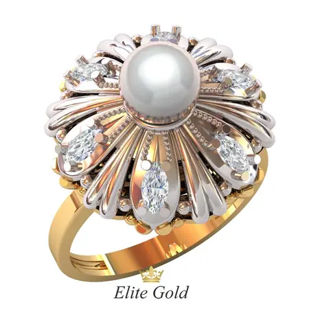 Women's designer Flower Power ring with a pearl in the center