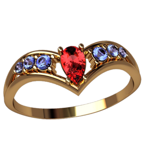 Женское кольцо с изгибами и камнем груша
