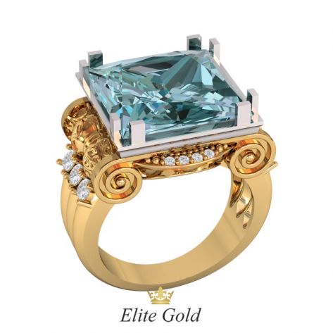 мужской перстень в красном золоте с голубым камнем