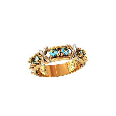 кольцо Clara с голубыми камнями в красном и белом золоте