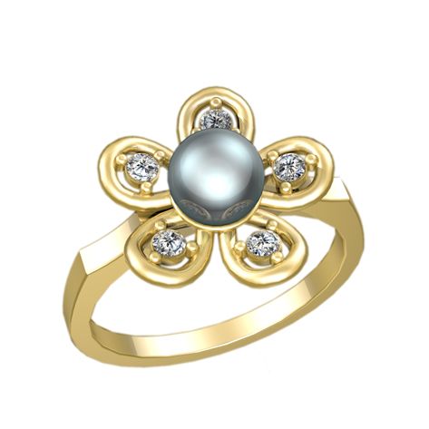 женское кольцо в виде цветка с жемчугом