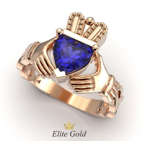 кладдахское кольцо для помолвки с синим камнем в красном золоте