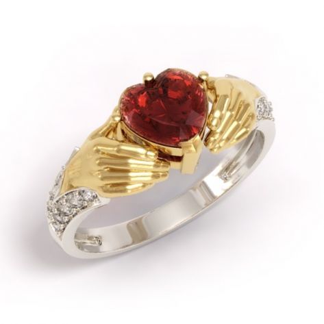 кольцо Beloved с красным камнем в центре в 2 цветах золота