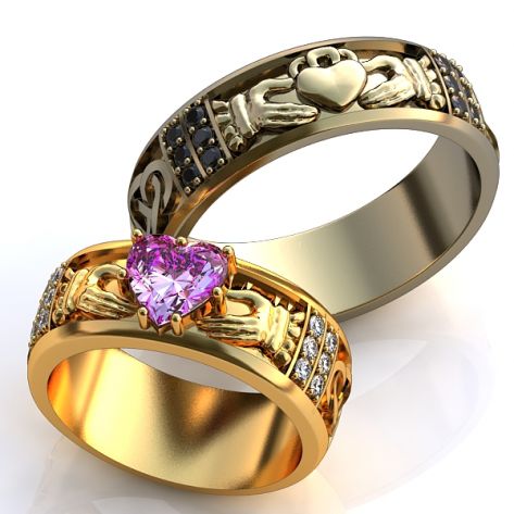 обручальные кладдахские кольца с камнем в женском