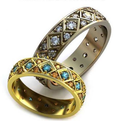 Роскошные обручальные кольца в ромбик с камнями