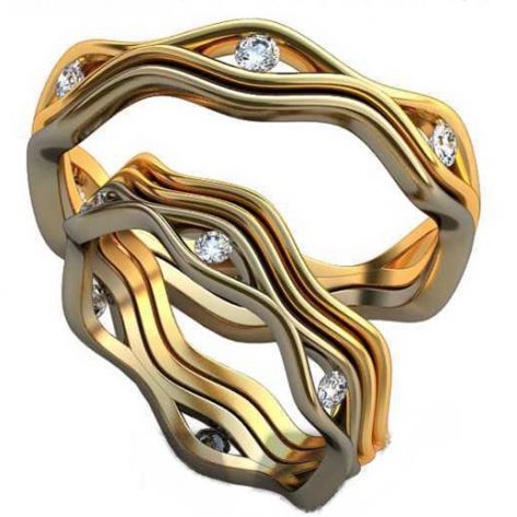 Авторские волнистые обручальные кольца с камнями