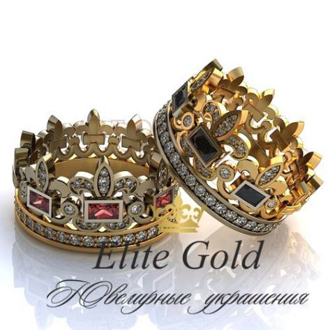 Авторские обручальные кольца-короны Queen усыпанные камнями