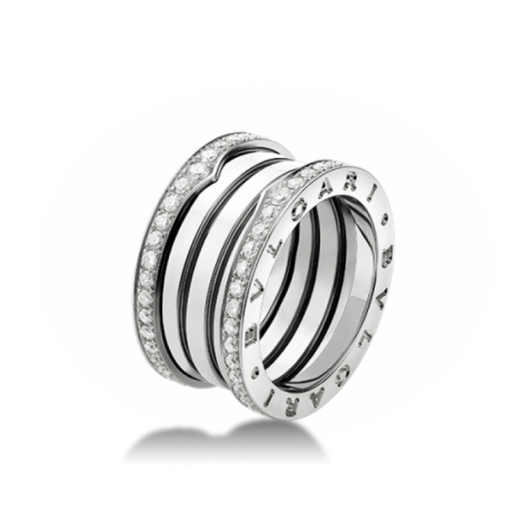 кольцо булгари с камнями по краю 4 спирали белый цвет золота