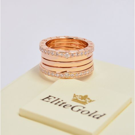 кольцо булгари с камнями по краю 4 спирали красный цвет