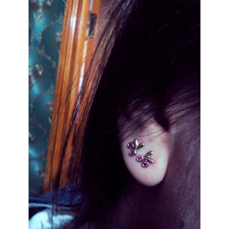 пусеты в форме вишенки в красном холоте с красными камнями