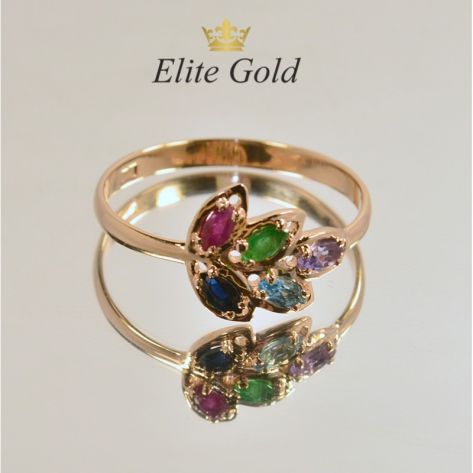 кольцо лепесток с камнями и в красном золоте