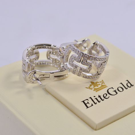 серьги в стиле bvlgari parentesi с камнями в белом золоте