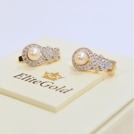 серьги с жемчугом бантики и камнями