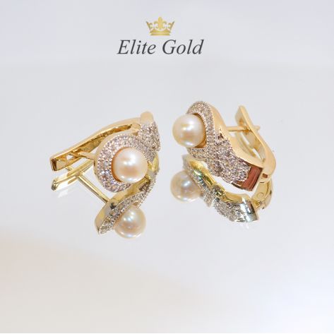 серьги с жемчугом бантики и камнями