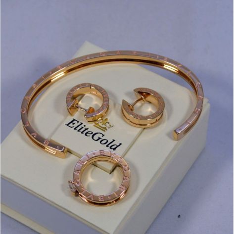 жесткий браслет в стиле Bvlgary Zero в красном золоте компдект с серьгами и кольцом