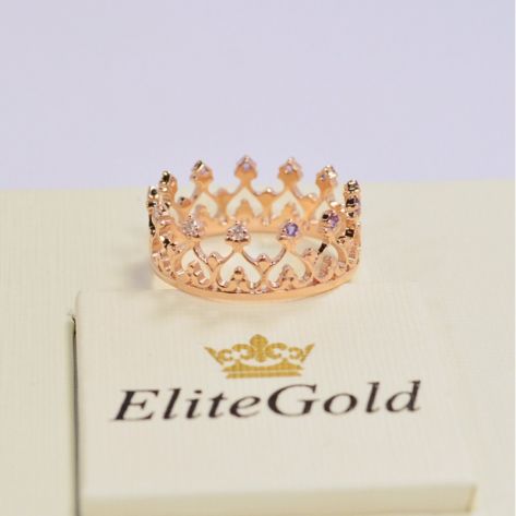 кольцо корона в красном золоте с аметистами