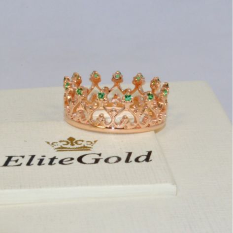 кольцо корона в красном золоте с изумрудами