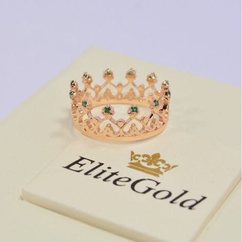 кольцо корона в красном золоте с изумрудами