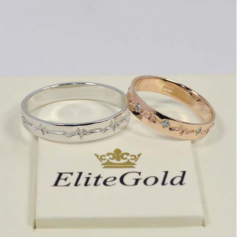 обручальные кольца пульс в красном и белом золоте и топазами