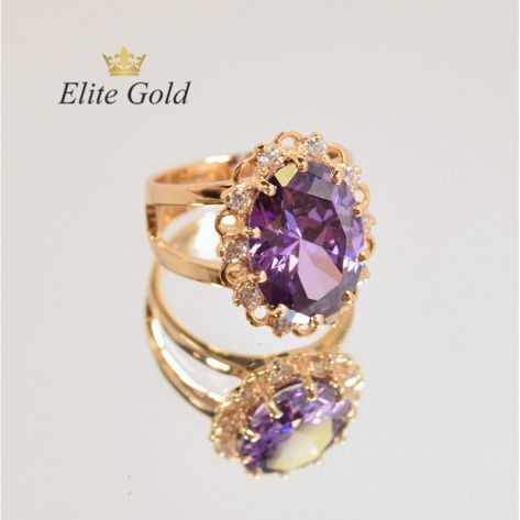 кольцо с большим овальным камнем с аметистом