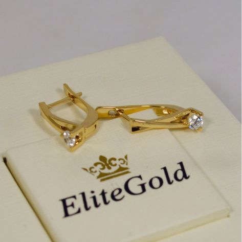 женские дизайнерские серьги аккуратные с камнями в лимонном золоте с бриллиантами