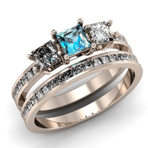 сет из колец для невесты в белом золоте с сапфиром модель