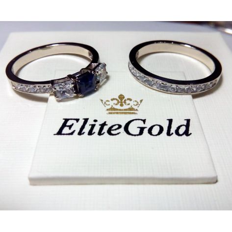 сет из колец для невесты в белом золоте с сапфиром