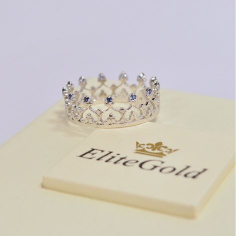 кольцо корона в белом золоте с сапфирами