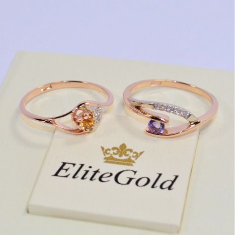 женское кольцо с камнями с цитрином в красном золоте и кольцо с аметистом