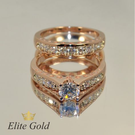 двойное кольцо сет для невесты в красном золоте