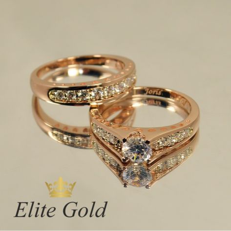 двойное кольцо сет для невесты в красном золоте
