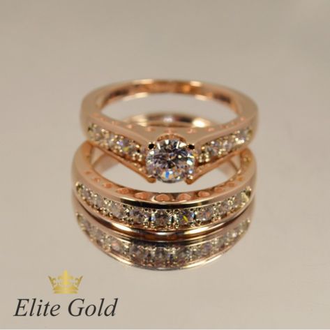 двойное кольцо сет для невесты в красном золоте