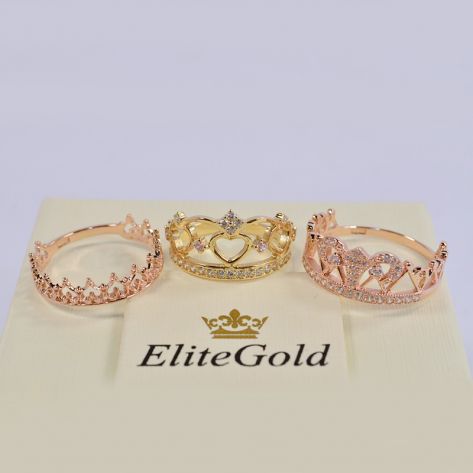 кольцо корона в лимонном золоте с белыми камнями в комплекте с другими коронами