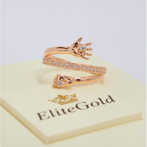 кольцо ручка и ножка на рождение ребенка с белыми фианитами